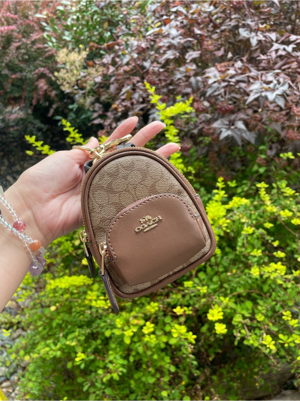 Coach Mini Brown Signature Backpack Keychain Bag